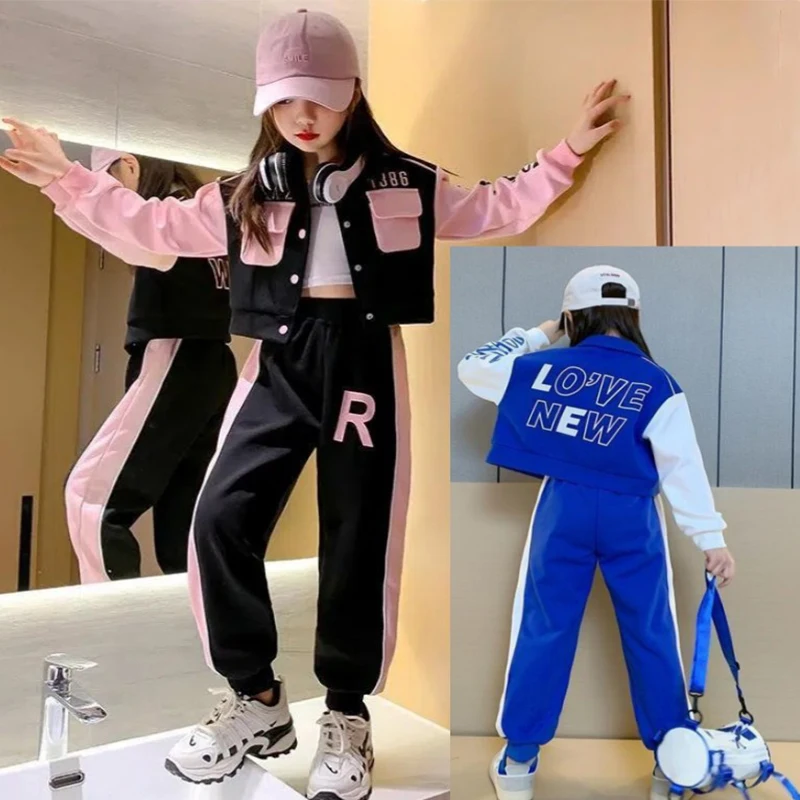 3-14 Years Kids Girls Sweater+Pants 2Pc Suit Autumn Teen Clothes Set Fashion Letter Printing Outfits Spring New Street Tracksuit