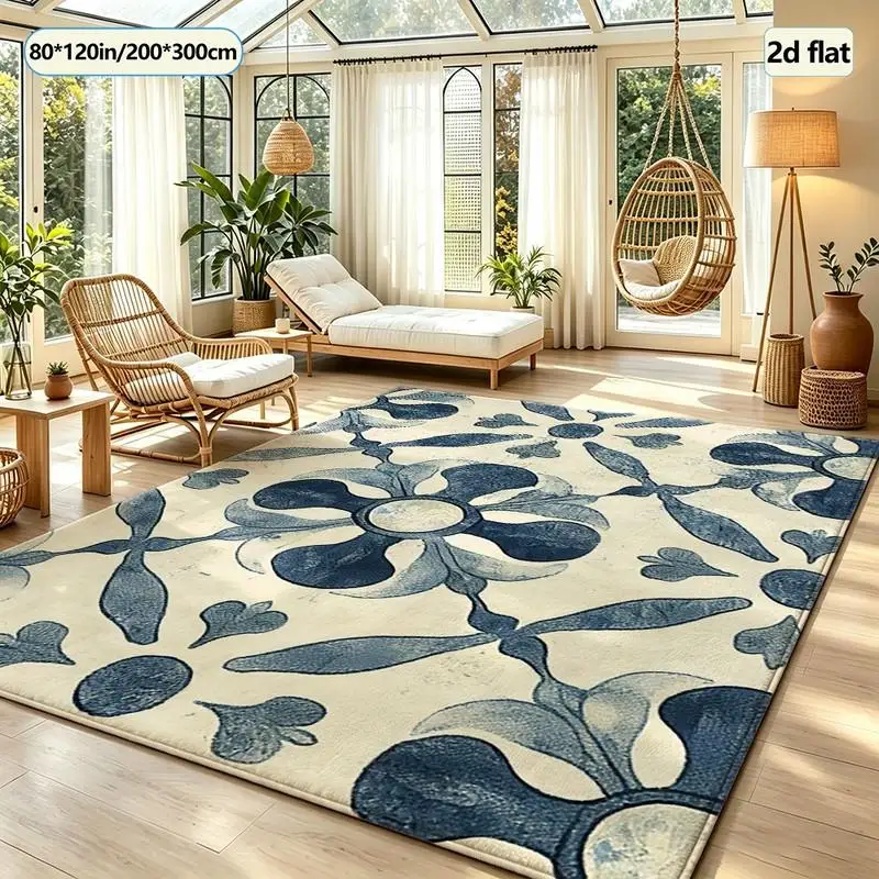 Vintage Mediterranean Floral Carpet Floor Mat Retro Art Home Decor Living Room Bedroom Floor Carpet