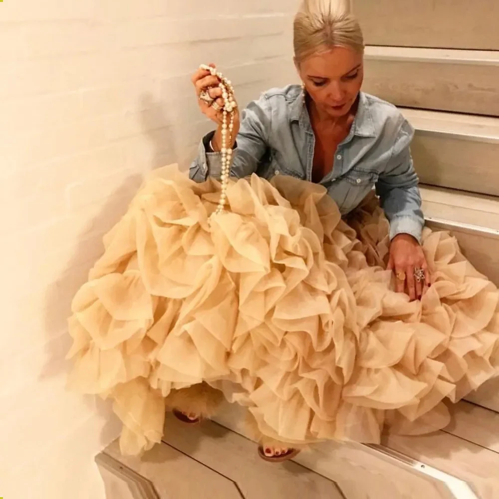 

Ruffles Puffy Skirts Princess Puffy Tulle For Women Floor Length Faldas Saia Custom Made Color And Size Tiered Fashion Skirt