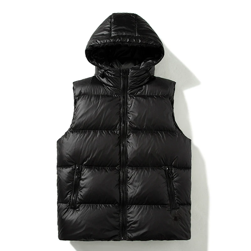 Fashion Autumn Winter Sleeveless Coats Men Down Vest Hooded 2024 Casual Vintage Thick Warm Black Outerwears