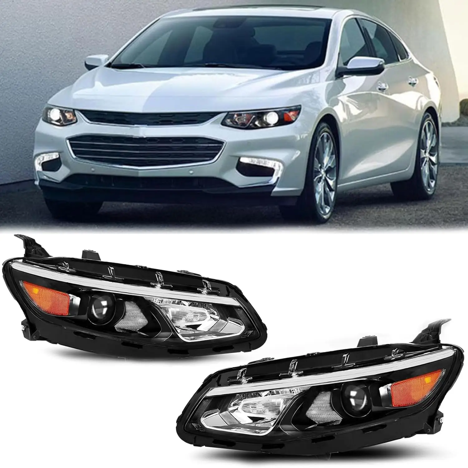 

Headlights Assembly Fit For For 2016 2017 2018 Chevy Malibu Halogen Head Light Headlamp (Pair Passenger Driver Side)