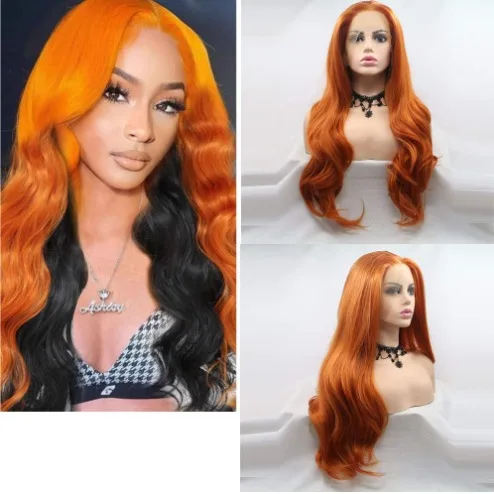 

lace chemical fiber wig matte high temperature silk randomly split orange wigs