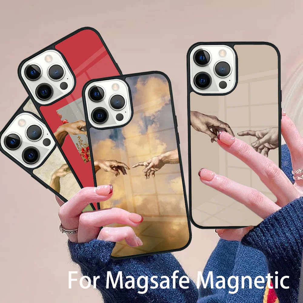 

Hand Art Aesthetic Phone Case Magesafe Magnetic Wireless Charge Cover For IPhone 16 11 12 13 14 15 Pro Max Plus Mini