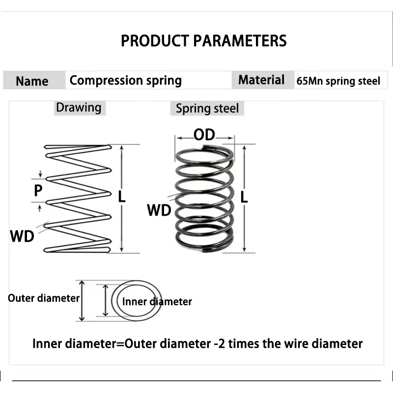 65Mn Wire diameter 2.0mm Strong Spring Steel Compression Spring Customizable Shock Absorber Spring Pressure Return Spring