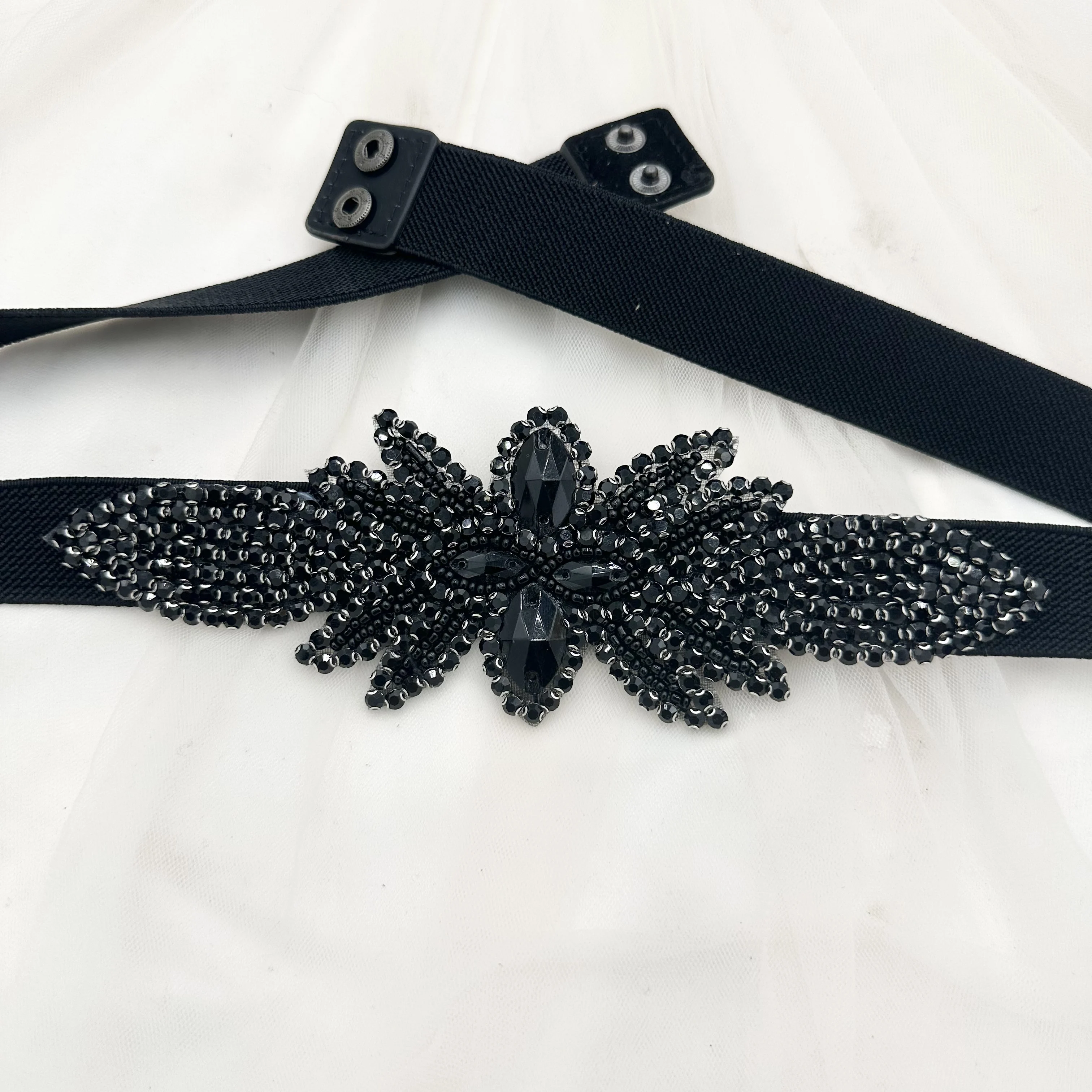 Rose Red Hand-Sewn Glass Rhinestone DIY Beaded Elastic Waist Belt for Women, Evening Dress Belt, Dance Accessories, and Embellishments