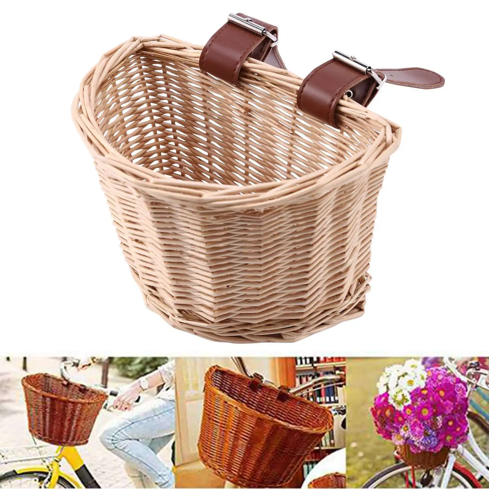 Children's Vintage Rattan Bicycle Baskets Bike Scooter Basket Kids Bicycle Front Basket,XS(Wood Color)