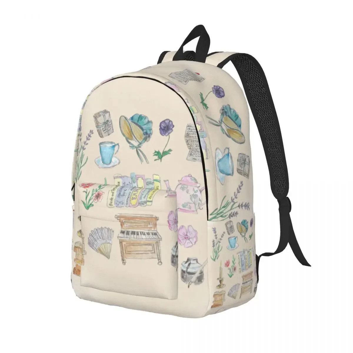 Jane Austen Illustrations Travel Canvas Backpack Women Men School Computer Bookbag College Student Daypack Bags