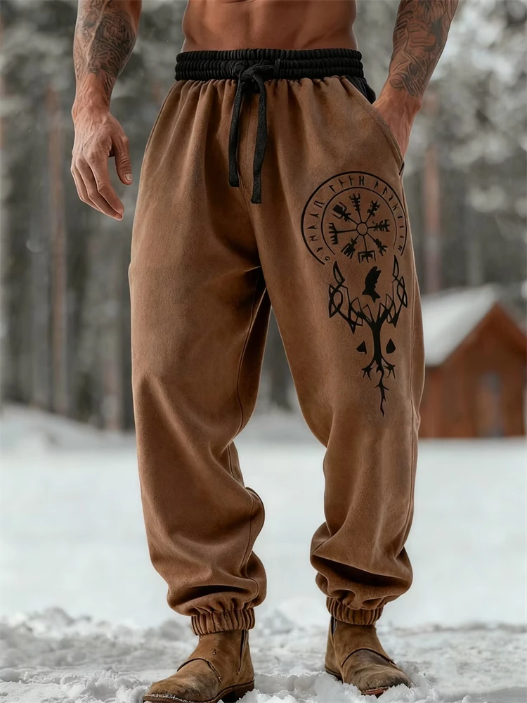 New Fall Collection Men's Customized Pants—Comfortable Soft Drawstring Pants With Ethnic Totem Print Outdoor Cuffed Pants