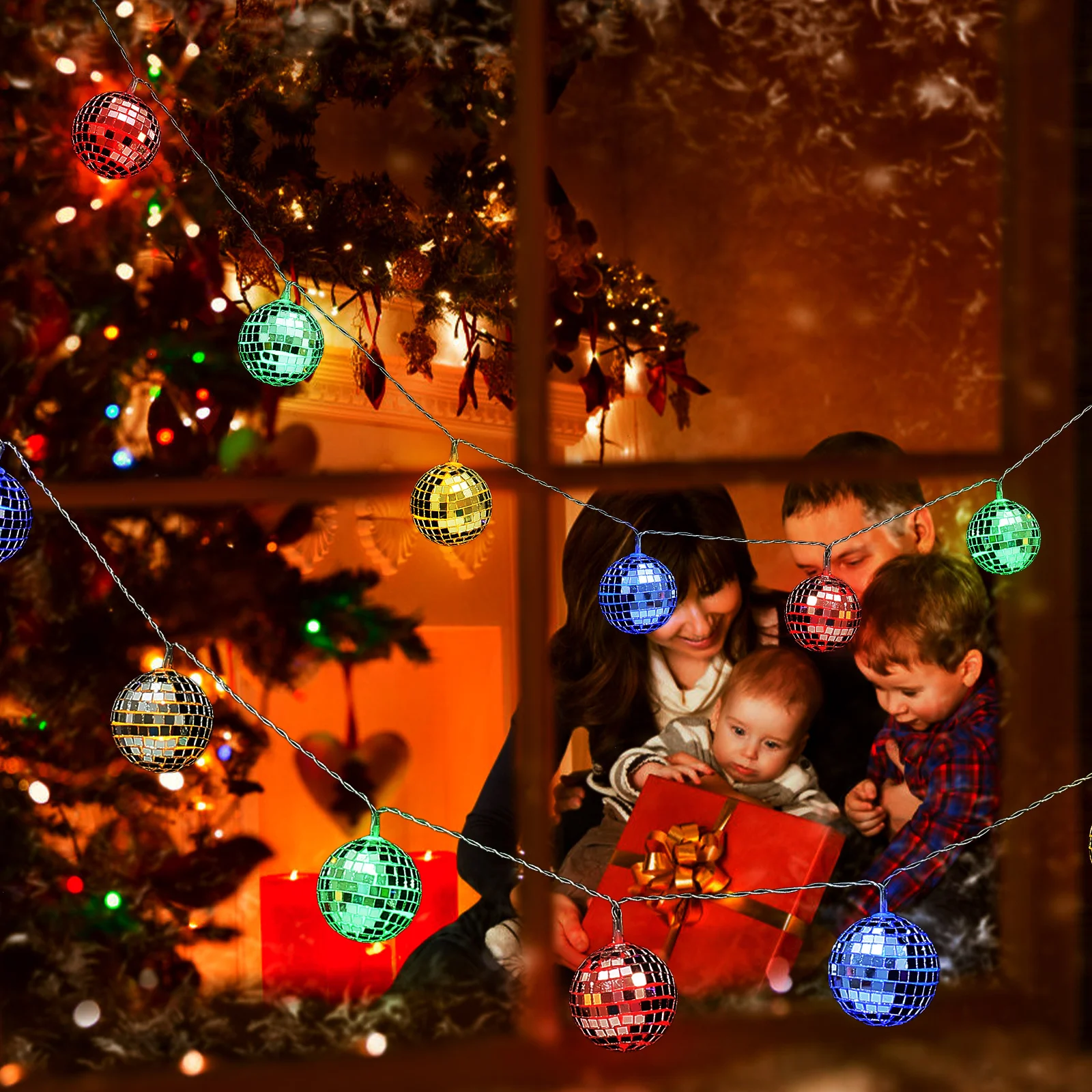 

1Set LED String Light Disco Ball Design Decorative Curtain Light Ideal for Party Bedroom Outdoor Festival Wedding Christmas