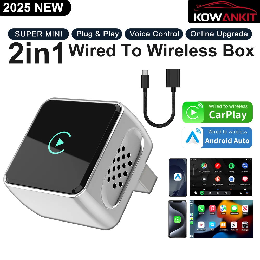 2 in 1 Wireless CarPlay Dongle Android Auto Wireless Adapter Car for Bluetooth Smart Mini AI Box Plug & Play KowanKit 2026