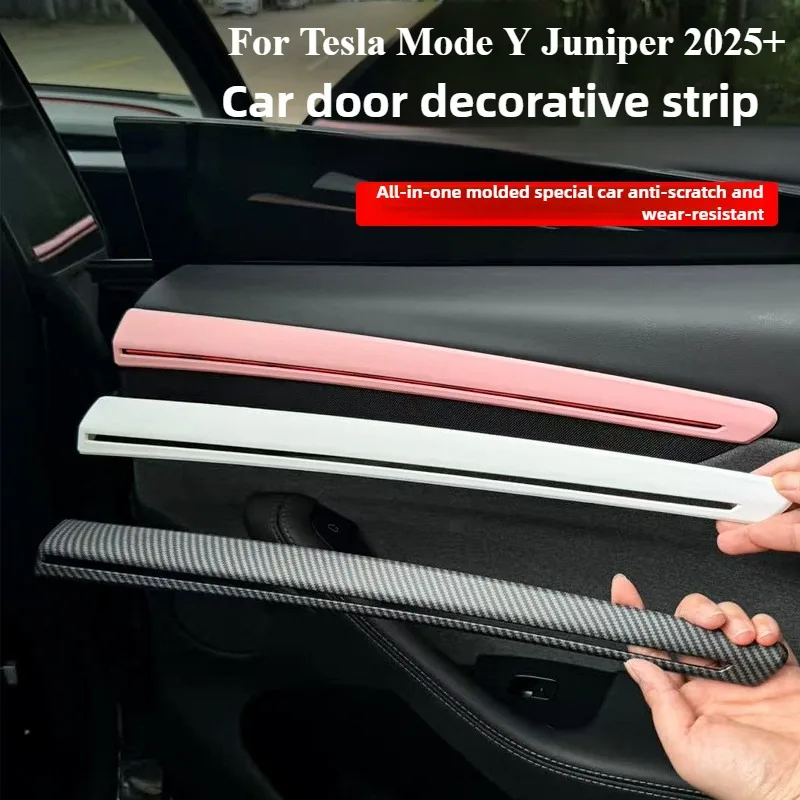 

4pcs Interior Trim Strip for Tesla Mode Y Juniper Front Door and Back Door Patch Decoration ABS Cover Car Accessories White