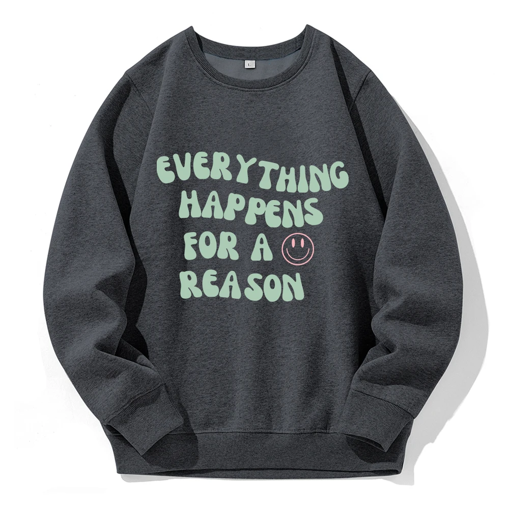 Everything Happens For A Reason Printed Men Hoodies Crew Neck Basic Warm Hoody Loose Oversize Hoodie Casual All Match Sweatshirt