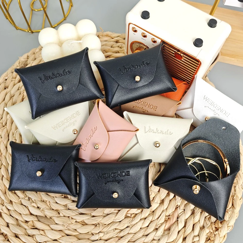 

Custom Logo Black PU Leather Rivet Box Smart Jewelry Pouches Gift Bags For Wedding Party Festival Earrings Rings Packaging Sack