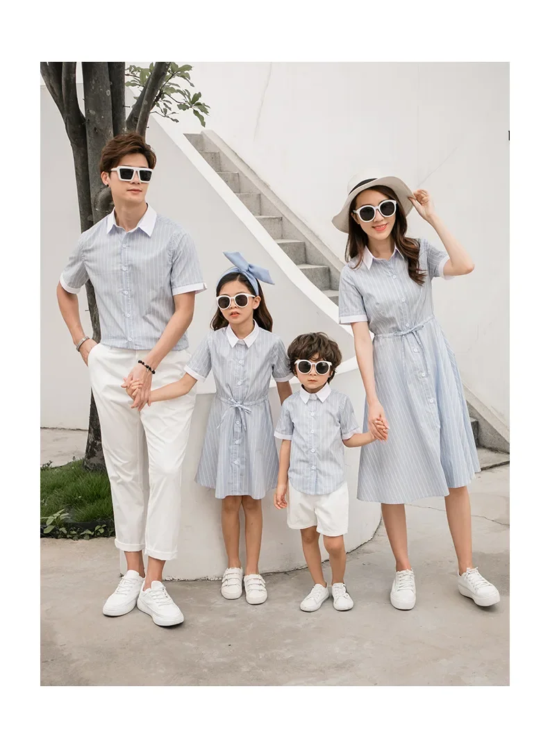 2025 Family Matching Tee Shirts for Dad Mother Daughter Shirt Dresses  Striped Blouse Mommy and Me Clothes Mom Son Outfits - AliExpress, image size:792x1054