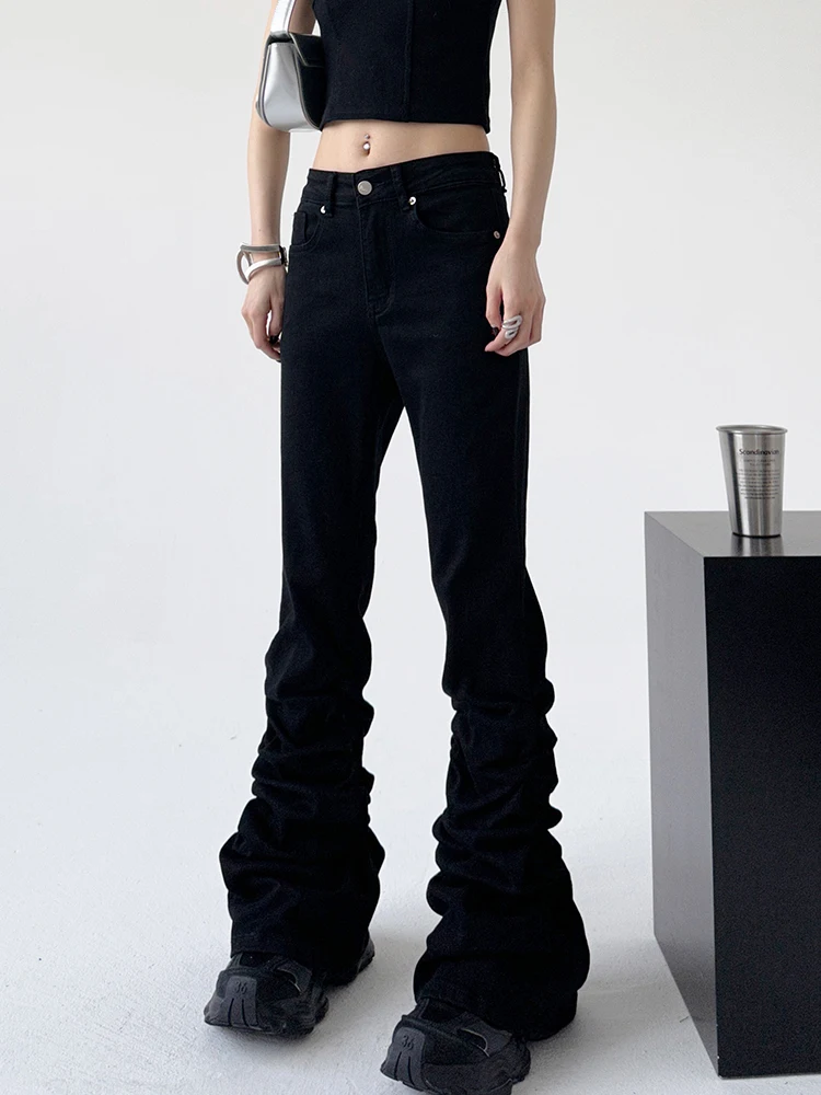 

Облегающие джинсы-колокольчики с высокой талией, женские длинные брюки премиум-класса, хлопковые эластичные джинсовые брюки, весна 2025 г., цвет Bla