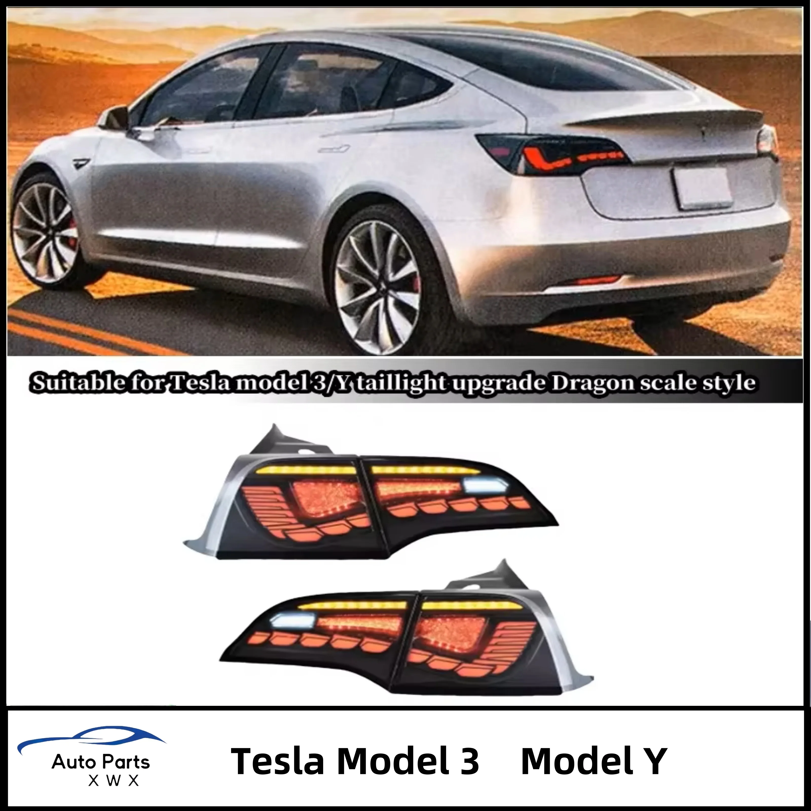 Car taillights for Tesla model 3/y taillights upgraded Dragon scale style