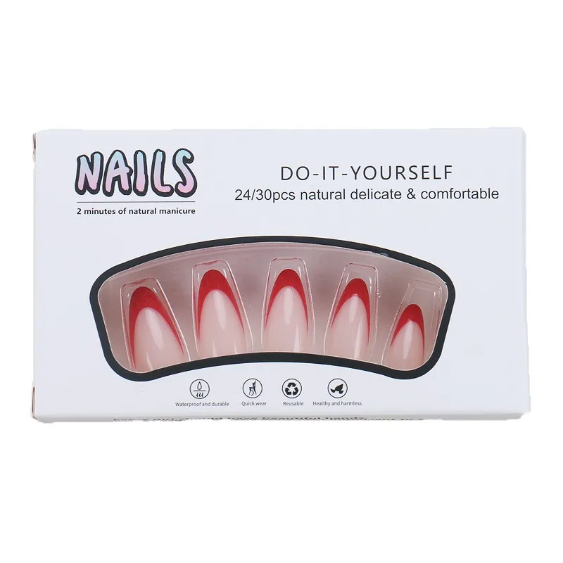 

Классический французский красный кончик, съемная подушечка для ногтей с каплями ногтей