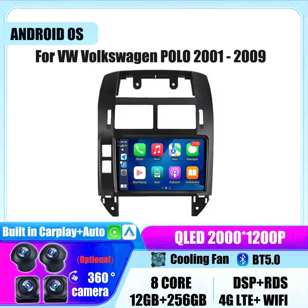 For VW Volkswagen POLO 2001 - 2009 Android Auto Wireless Carplay Car Radio Stereo Multimedia Bluetooth Video Wifi GPS Navigation