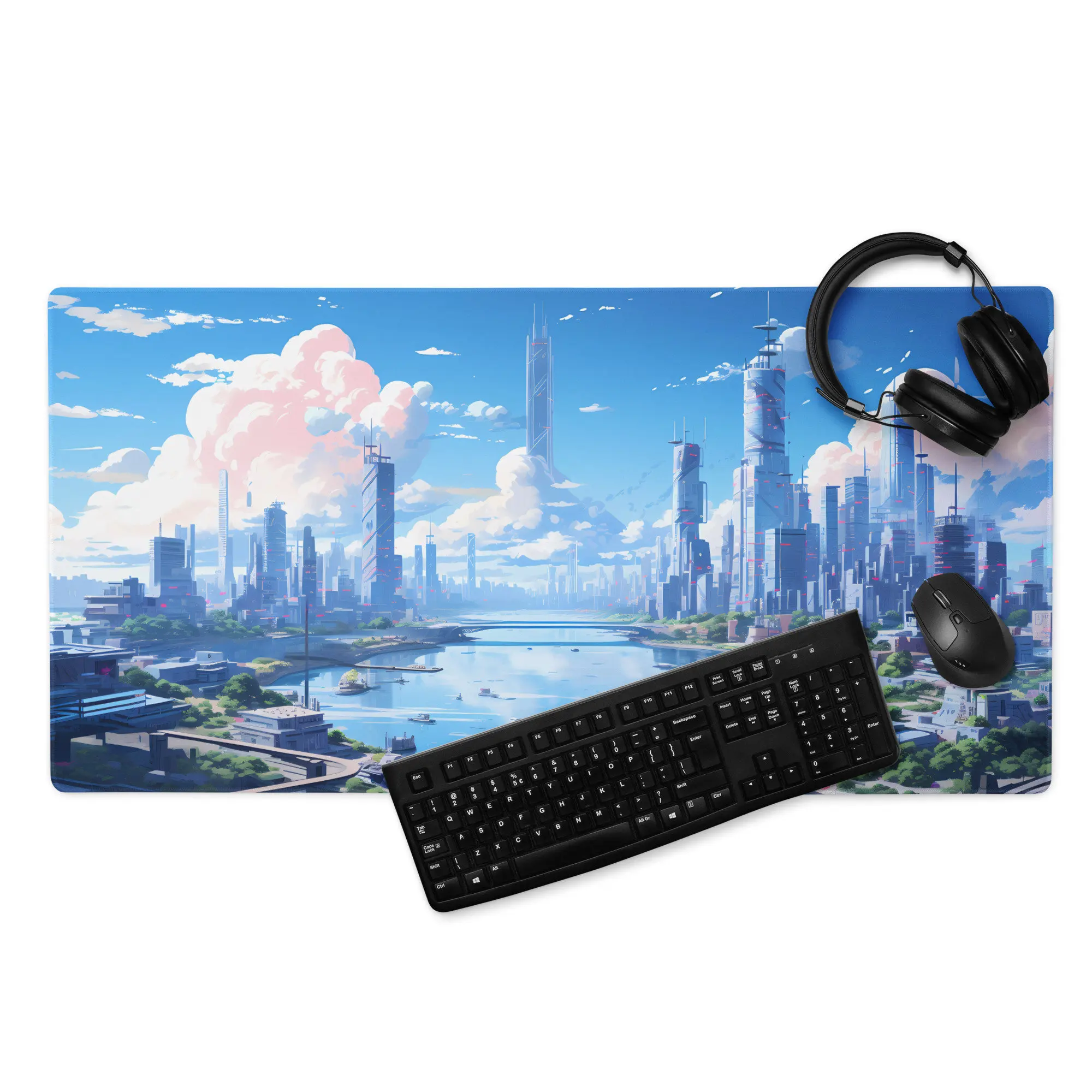 Futuristic Cityscape Anime Game Mouse Pads, Anime Desk Mat, Gift for Anime Game Players, Desktop Accessory, Large Mouse Pad