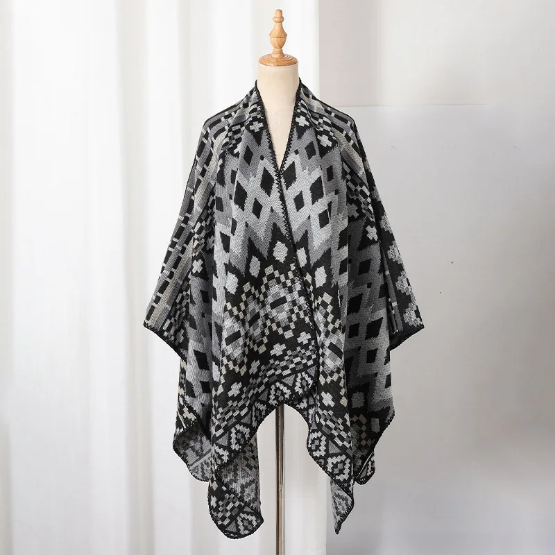 

Autumn and Winter New Hooded Cape Shawl Warm Men's Hot Selling Split Cape Travel Driving Multi-purpose take photo Poncho Cloak V