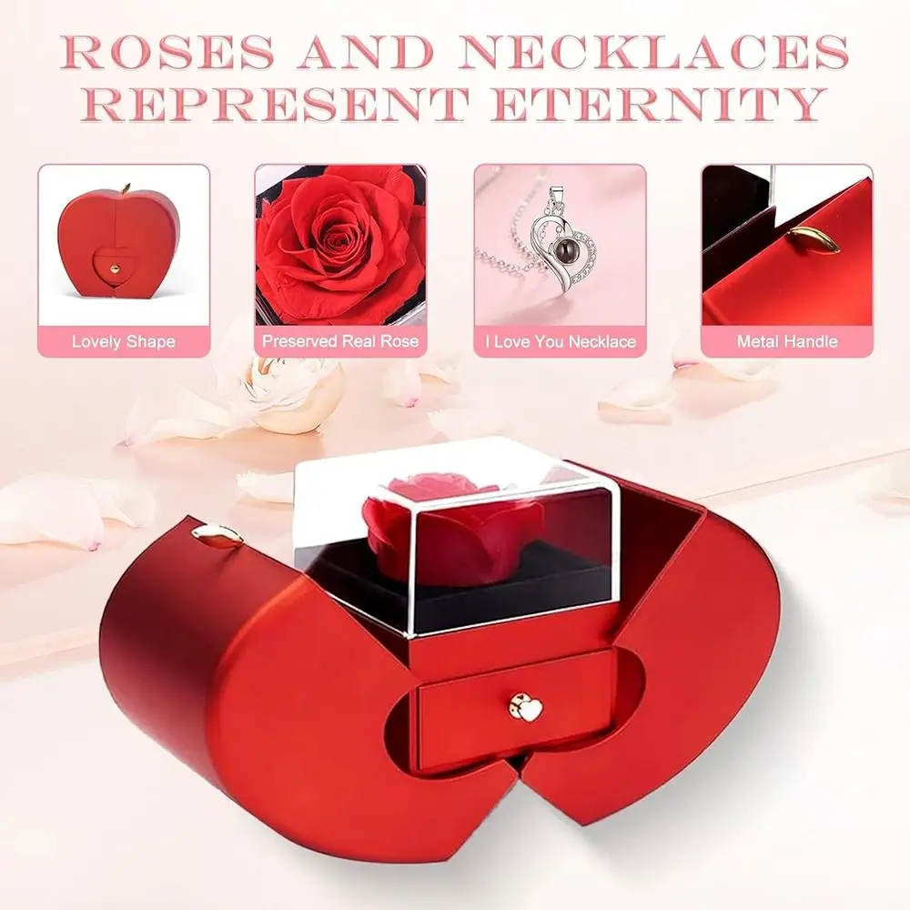 

Gift Romantic I Love You Necklace Apple Shape Unique Necklace Boxes Thanks Rose Flower Jewelry Valentine's Day