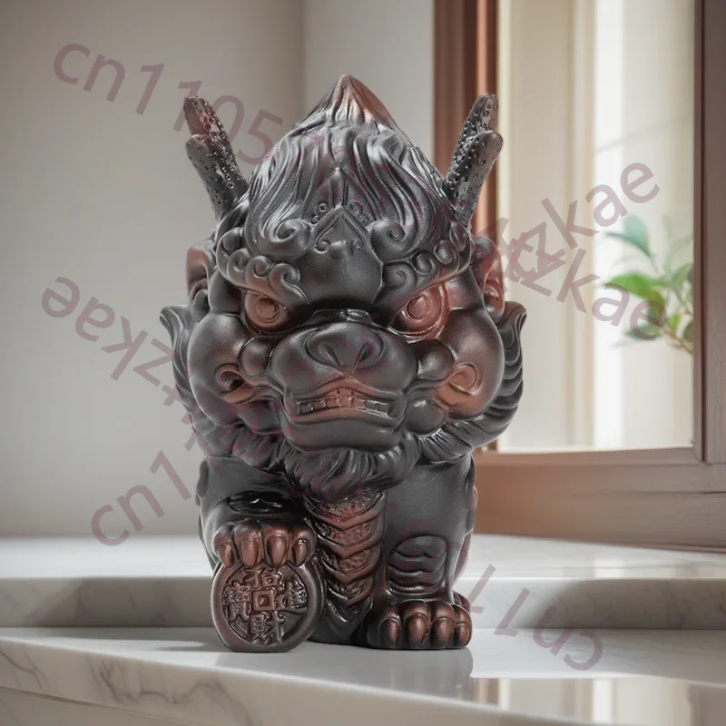 Ceramic Fortune Kylin Statue -Chinese Mythological Kylin Sculpture -Home Office Desktop Mascot Best Selling Feng Shui Ornament