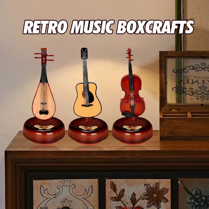 Nordic Style Instrument Music Box Figurines Violin Model Miniature Creative Guitar Saxophone Music Box Gifts Home Decor  Crafts