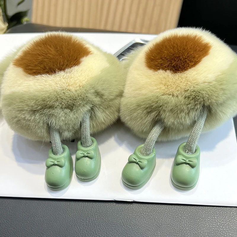 New Cute Imitation Rex Rabbit Fur Avocado Car Keychain Pendant Kawaii Girl Gift Plush Doll Backpack Bag Pendant