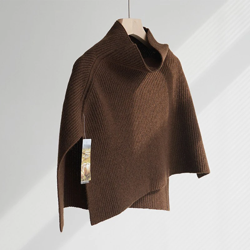 

Высокий вязаный свитер Ne, женский осенне-зимний внутренний свитер, разделенный дизайн, капюшон, пальто с запахом, топ Thi, теплая, длина...