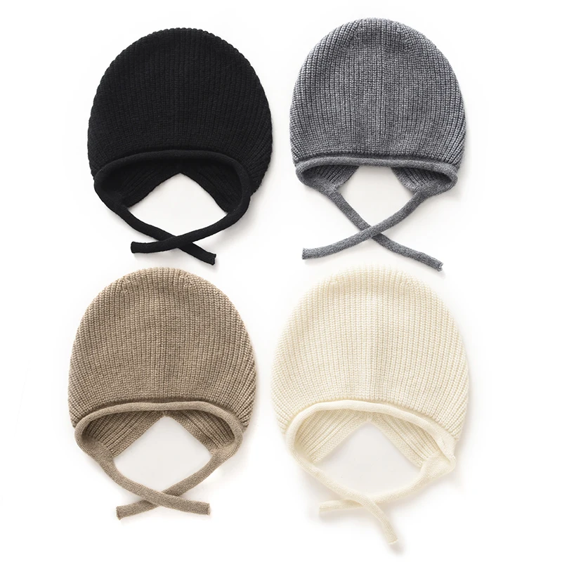 New Autumn And Winter Fashion Versatile 100% Cashmere Wool Hat Warm Ear Protection Head Wrap Tie-Back Knitted Hat