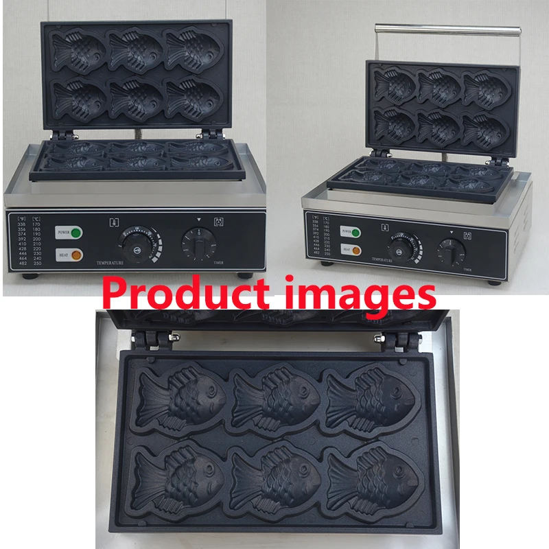 Commercial Non-stick 6 pcs taiyaki machine fish waffle maker fish shaped waffle iron cake making machine