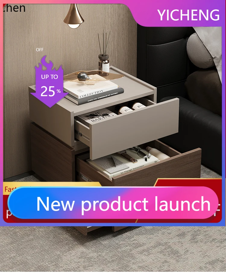 A3-16  Solid Wood Bedside Table Minimalist Storage Cabinet with Lock Multifunctional Organizer Safe Box