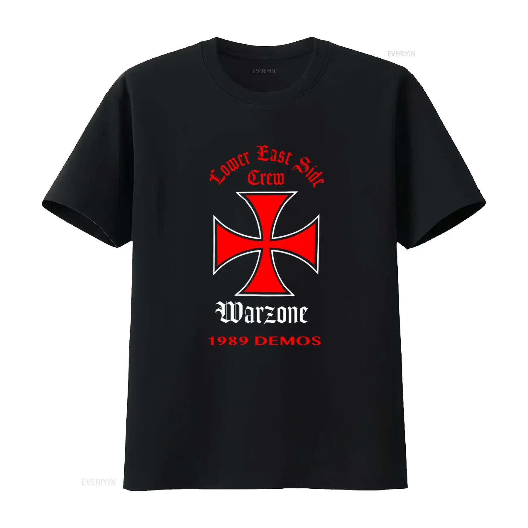 Warzone 1989 Demos Lower East Side Crew Cross T Shirt vintage Washed Slightly Stretched Casual Soft fashion