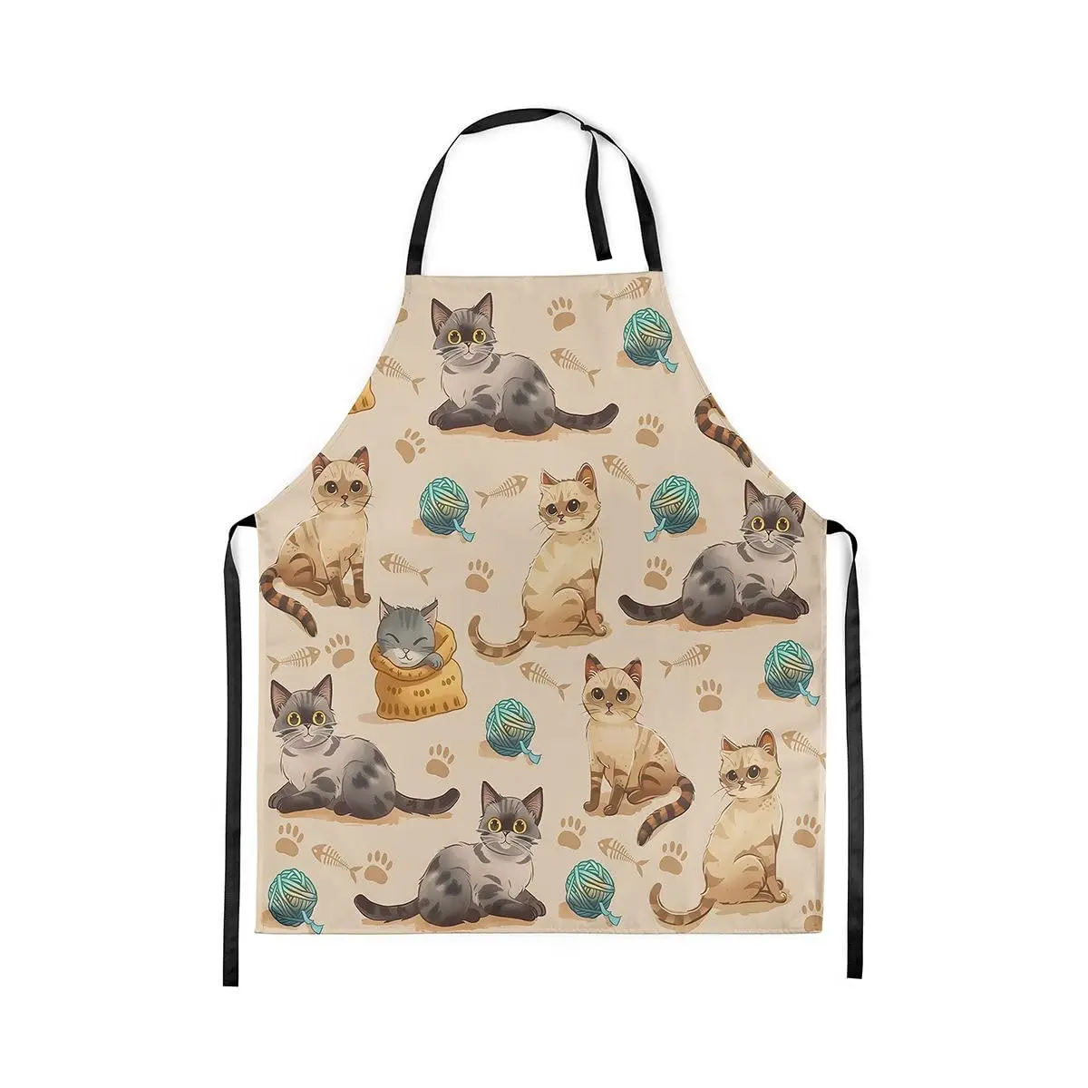 

Cartoon Cat Apron for Women Men Cats Print Chef Cooking Kitchen BBQ Adjustable Bib Aprons Animal Waterproof