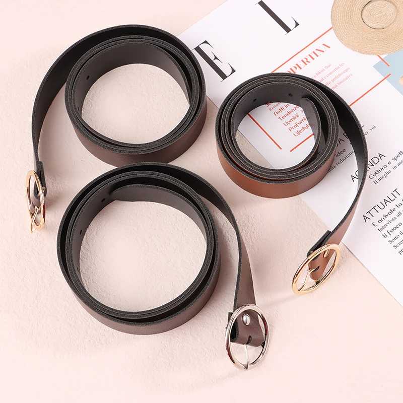 1Pc 100CM Leather Belt Fashion Waist Belts Metal Circle Buckle Waistband Pants Decorative Belt Women Clothing Accesories