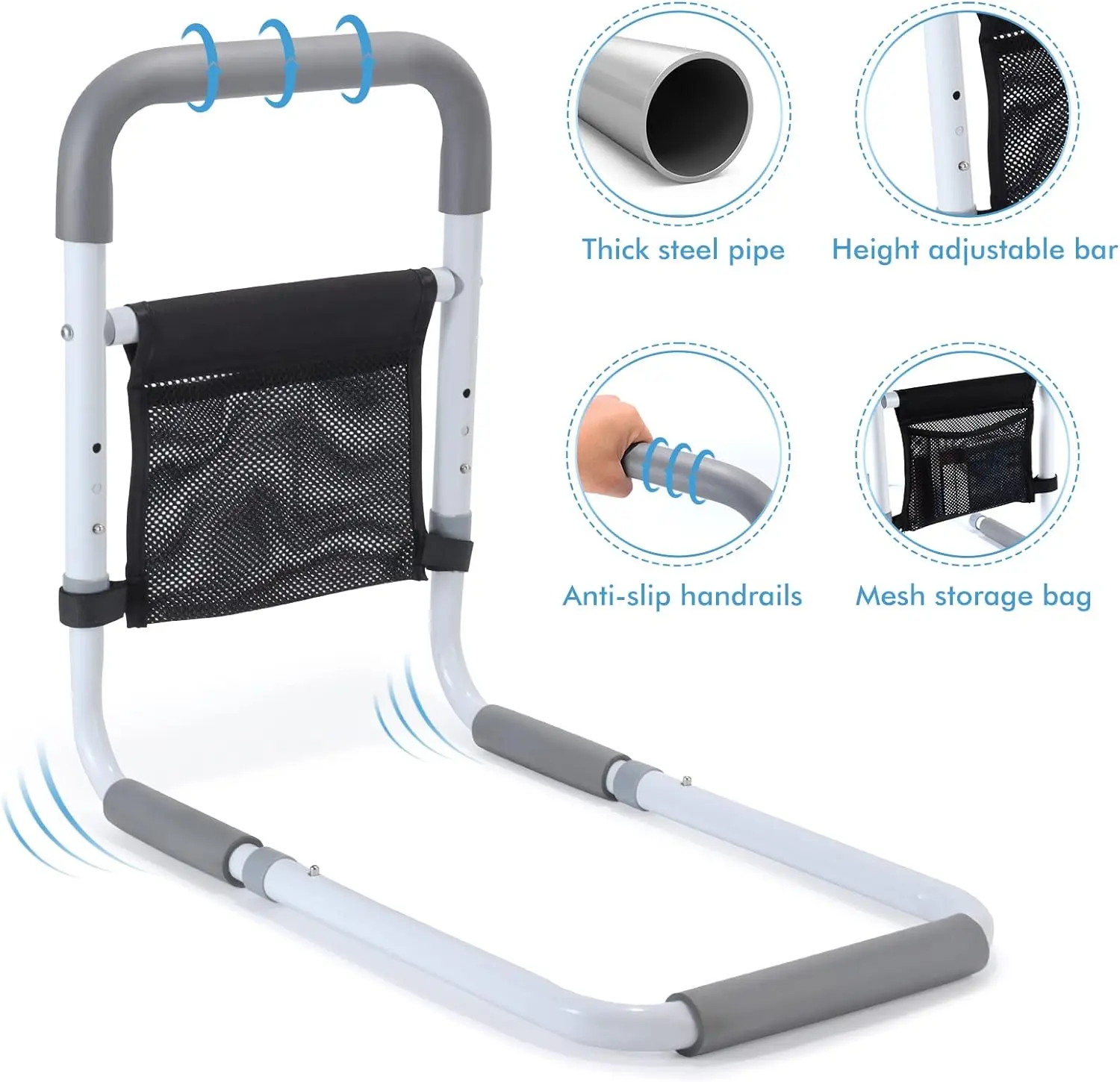 قضبان السرير لكبار السن البالغين، ارتفاع أمان قابل للتعديل، سكة مساعدة للسرير لكبار السن، قضيب إمساك بجانب السرير مع جيب تخزين #3