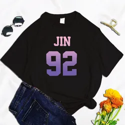 Jin 92 Suga 93 Jung Kook 97 Kpop Print Harajuku Top Damski T-shirt Casualowy damski basic O-kołnierz Krótki rękaw Biały T-shirt Dziewczyna