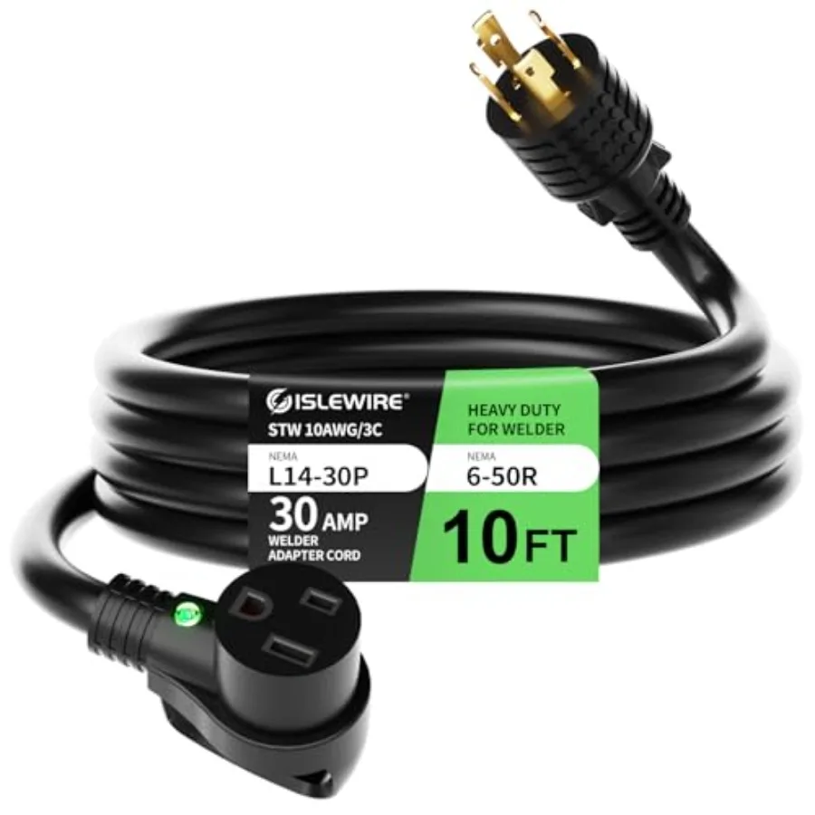 

10FT Welder Adapter Extension Cord, NEMA L14-30P to 6-50R, 30 Amp 4-Prong to 3-Prong Generator to Welder Plug, 10AWG Heavy Duty