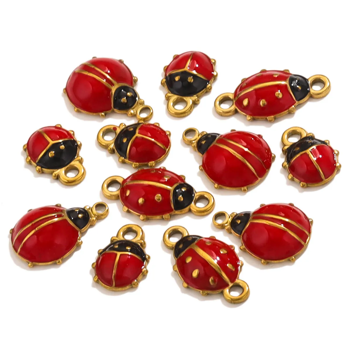 10pcs Stainless Steel Plated18K Gold Enamel Ladybug Wildlife Insects Charm DIY Earrings Necklace Jewelry Making Pendant Supplies