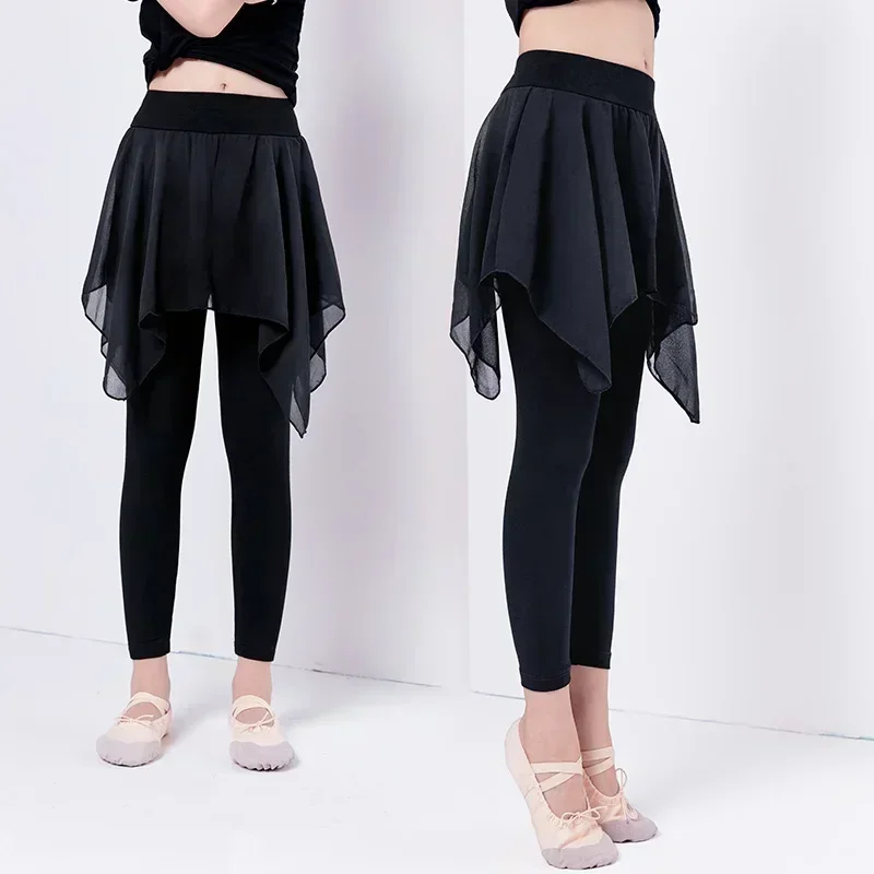 여자 어린이 블랙 발레 댄스 바지 어린이 모달 바지 시폰 스커트 체조 댄스 훈련 레깅스