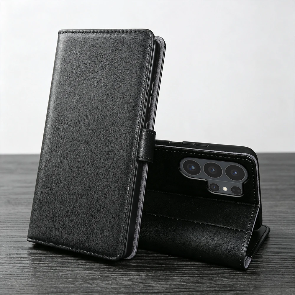 Genuine Leather Flip Cover Case For Samsung Galaxy S26 Ultra Plus FE S25 Edge S24 S23 S22 S21 S20 Note20 Phone Case Coque Funda