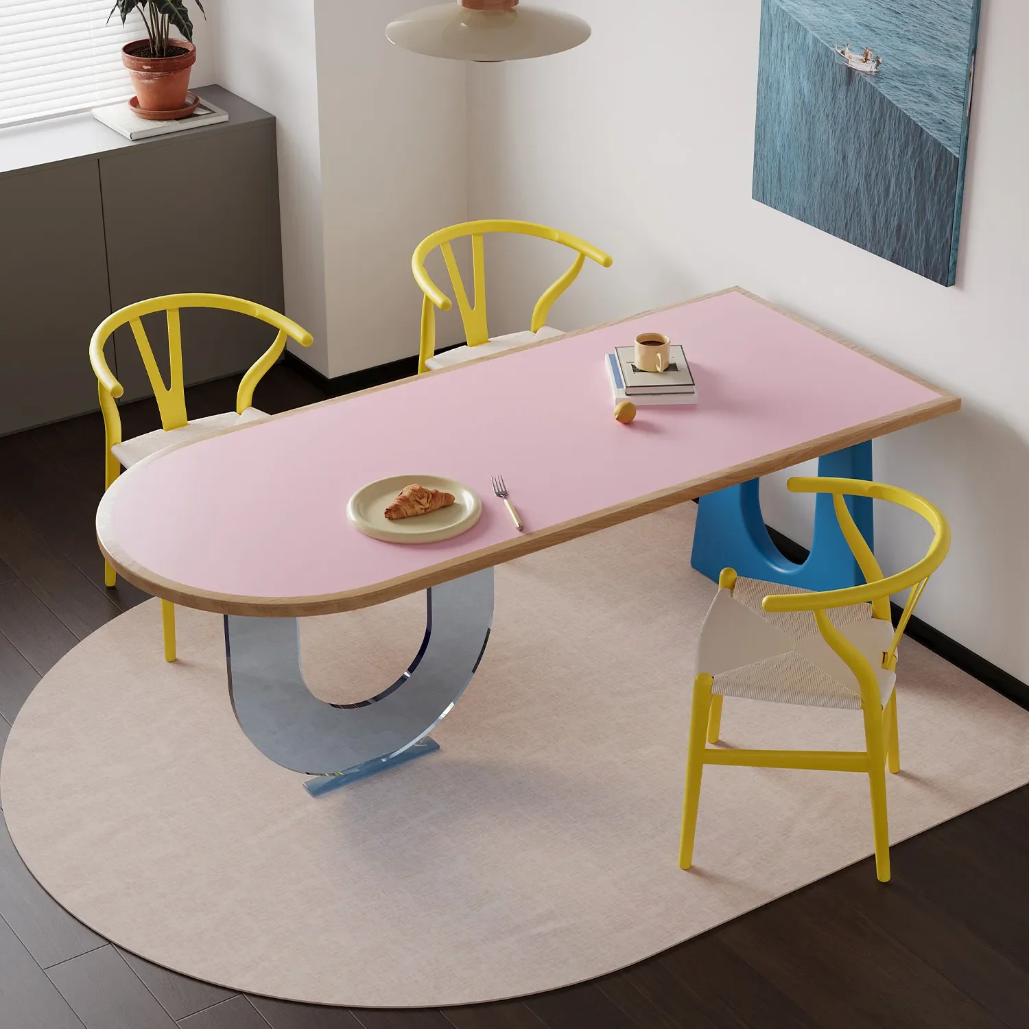 Log antique solid wood dining table Home Memphis color matching dining table