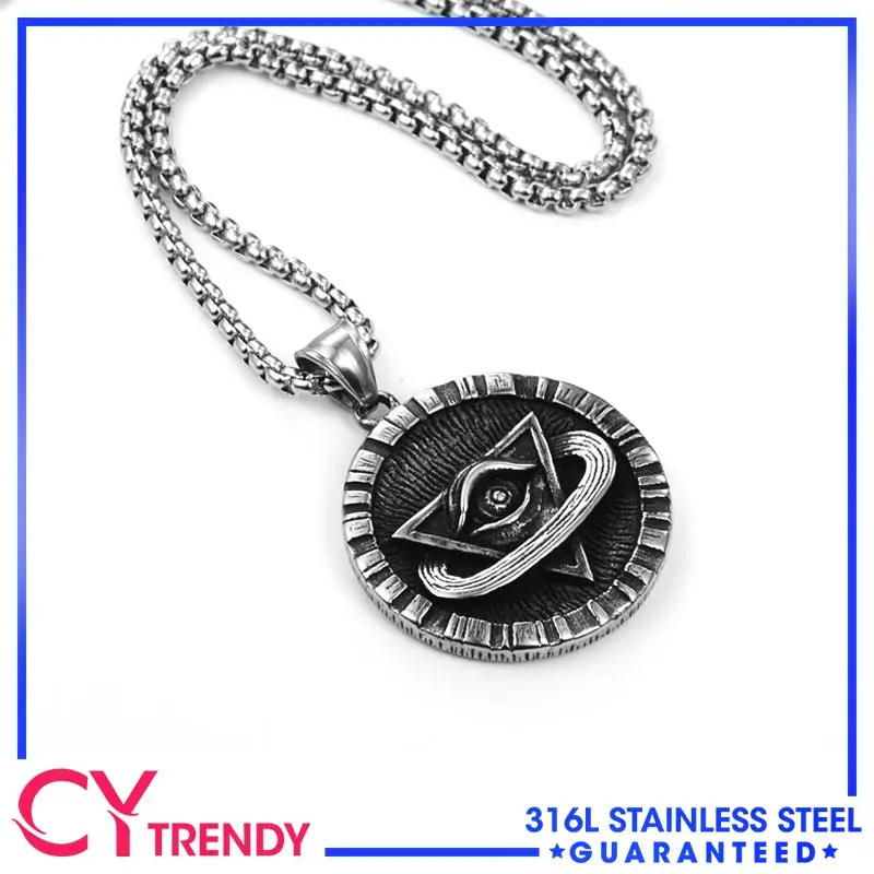 

Mens Illuminati All Seeing Eye OF Providence Horus Ra Pendant Stainless Steel Necklace Chains Jewelry Accessories