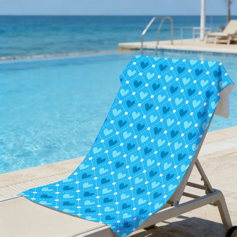 Blue Argyle Heart Beach Towel – Oversized Quick Dry Sand Free with Gradient Heart Print