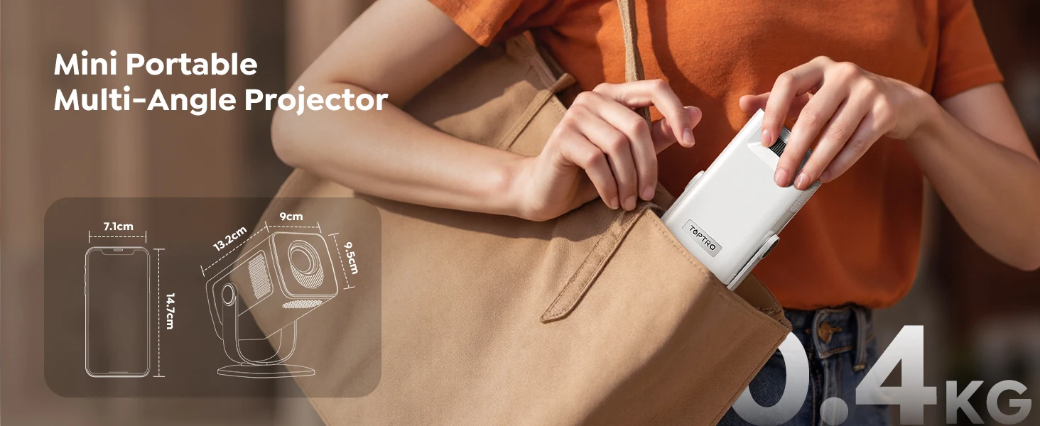 Toptro Projektor 4K 1080P Android 14.0 WiFi6 Autofokus 270 ° Drehbarer Android 14 Tragbarer Projektor für Filme, Heimkino und Outdoor – Detail 11