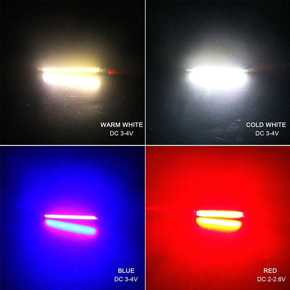 10pcs 60x8mm 2V 3V LED COB Light 3.7V Chip On Board Light Bar Warm Cold White Blue Red Color 1W 3W LED Lighting Work Lamp DIY