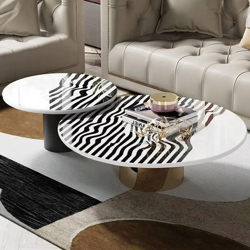 Rock Slab Coffee Table Round Zebra Pattern Light Luxury Modern Simple Creative Designer Furniture Combination