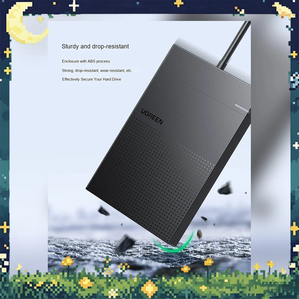 UGREEN 30719 CM471 2.5 Inch SATA HDD Enclosure USB 3.0 Built-in Cable 5Gbps External Hard Drive Case