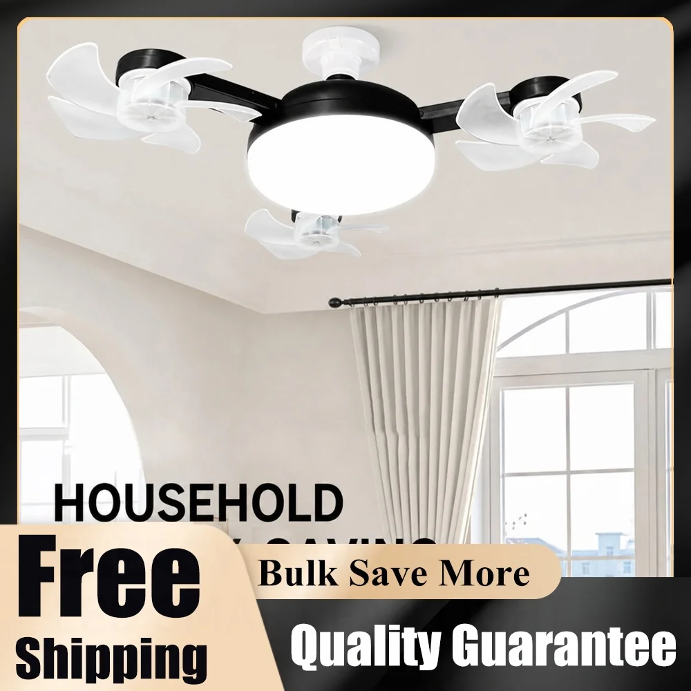 E27 Dimmable LED Socket Drone Fan Light with RC & Extension Rod Silent Electric Cool Blower for Bedroom Kitchen Working Space