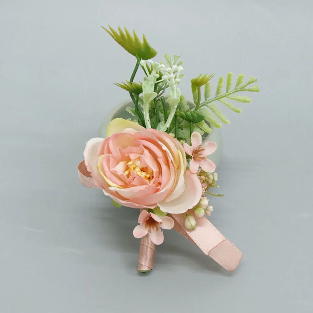 InjRose-Boutonnière de Mariage Faite à la Main pour Homme, Costume, Fleurs Artificielles, Broche de Corsage de Poignet de Demoiselle d'Honneur, Décor de Bracelet de Mariée